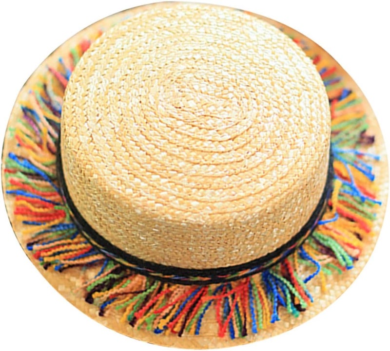 Women’s Beach Hat Wide Brim Woven Sun Shade Straw Hat with Colorful Tassels Sun Protection for Summer Outdoor Casual and Party Use - Image 1