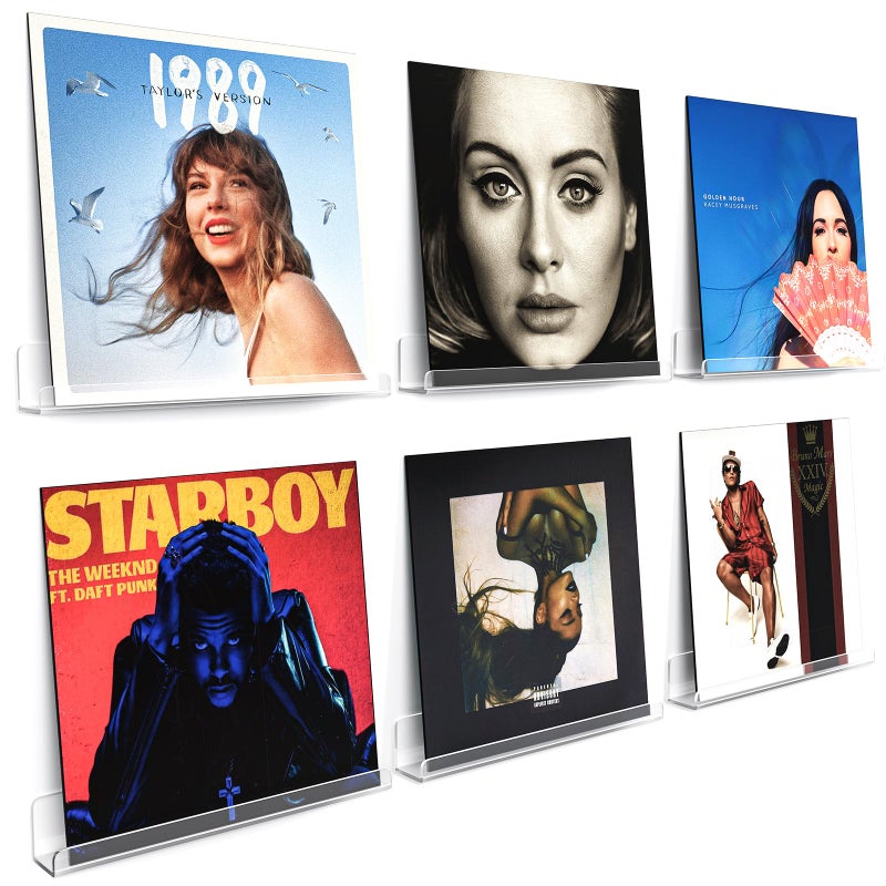 Laurensory Vinyl Record Shelf Wall Mount, 12 inch Clear Acrylic Album Record Holder Display, Floating Shelves for Wall, Magazine Shelf, Kids Bookshelf, Suitable for Bedroom, Living Room, etc.â€”6 Pack - Image 1
