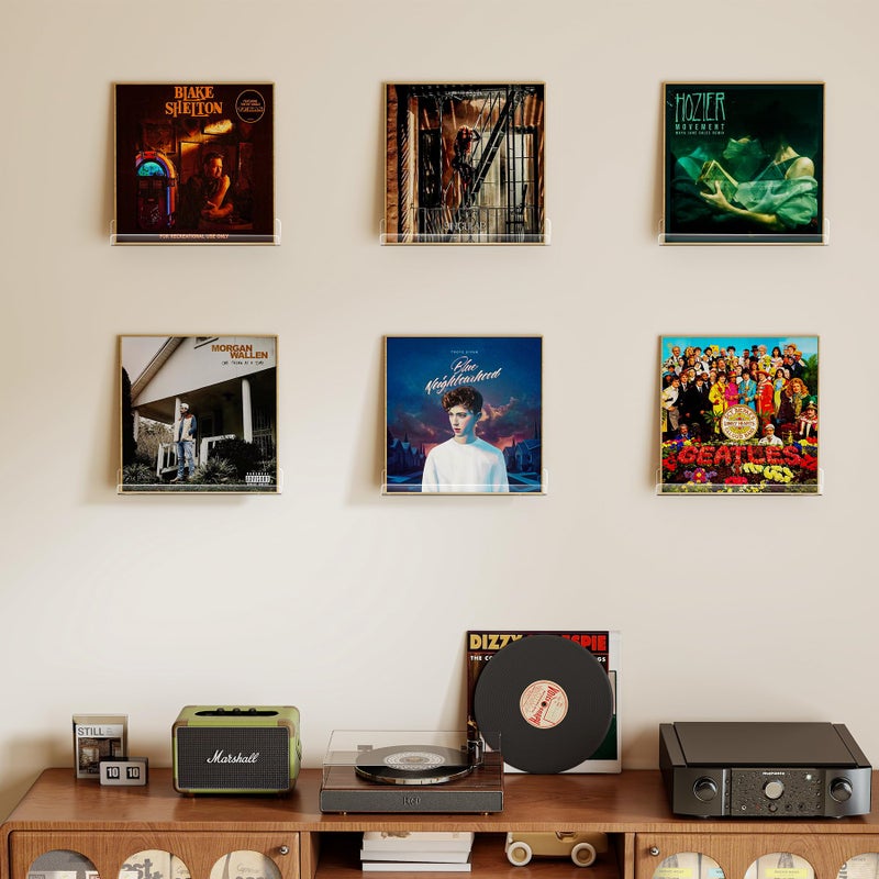 Laurensory Vinyl Record Shelf Wall Mount, 12 inch Clear Acrylic Album Record Holder Display, Floating Shelves for Wall, Magazine Shelf, Kids Bookshelf, Suitable for Bedroom, Living Room, etc.â€”6 Pack - Image 3