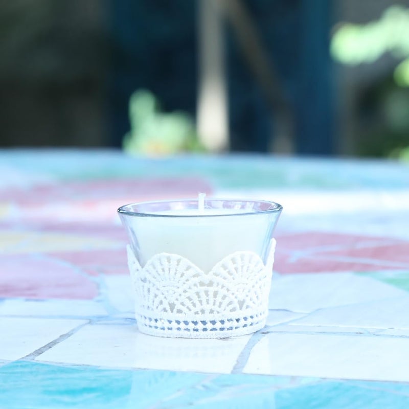 Kaameri Bazaar Set of 6 Unscented Fragranced Lace Glass Butter Pot Candles - Gift for Diwali for Employees - Image 2