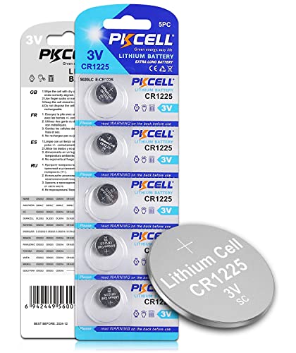 PKCELL CR1225 3V Lithium Battery CR 1225 3V Button Batteries for Thermometer 5-Year Shelf Life (5 Count-CR1225) - Image 1