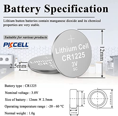 PKCELL CR1225 3V Lithium Battery CR 1225 3V Button Batteries for Thermometer 5-Year Shelf Life (5 Count-CR1225) - Image 4