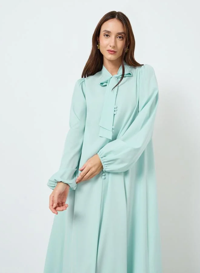 تايك تو فستان طويل بياقة برباط وأكمام واسعة