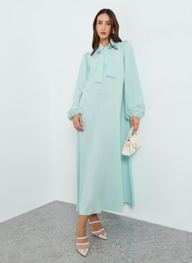 Take Two Women Tie-Up Neck Maxi Dress with Volume Sleeves - Image 1
