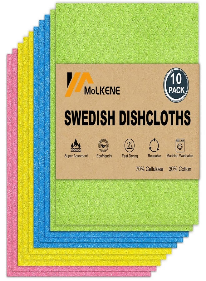 MoLKENE Swedish Dishcloths for Kitchen | 10 Pack Cellulose Sponge Dish Cloths Washable | Non-Scratch Reusable Towels Rags Ultra-Absorbent Cleaning Cloths Quick Drying - Image 1