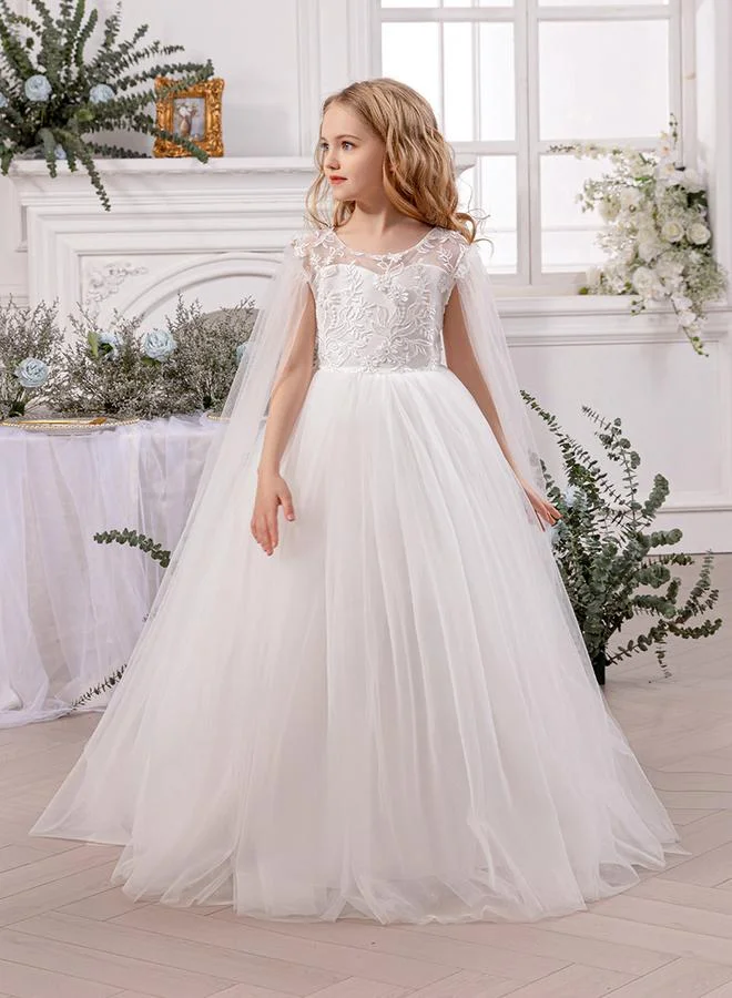 Take Two Lace Insert Bow Detail Cape Sleeve Dress