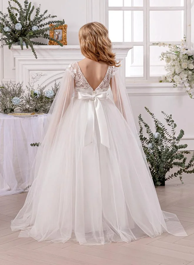 Take Two Lace Insert Bow Detail Cape Sleeve Dress