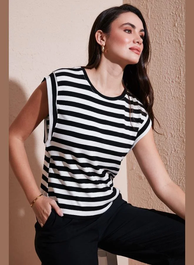 Lela Lela Striped Oversize Fit Crew Neck T-Shirt Women's T-Shirt 5866103
