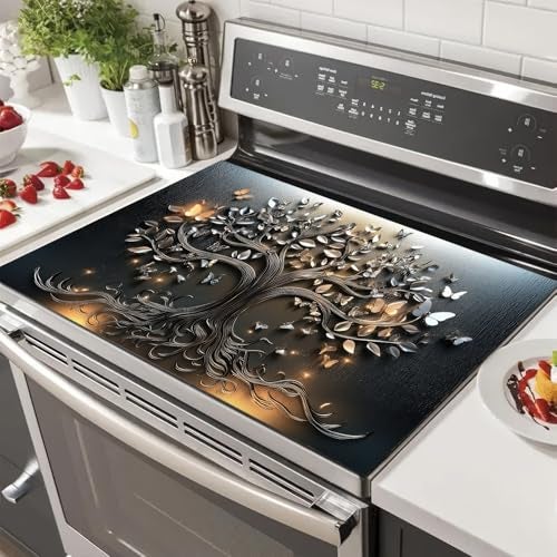 HOMETITUTE Stove Top Cover 28 x 20 Inch Diatomite Electric Stove Cover Mat Heat Resistant Cooktop Protector Pad for Glass Cooktop Butterfly Tree Design - Image 1