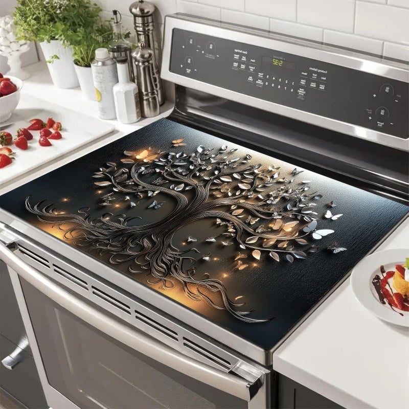 HOMETITUTE Stove Top Cover 28 x 20 Inch Diatomite Electric Stove Cover Mat Heat Resistant Cooktop Protector Pad for Glass Cooktop Butterfly Tree Design - Image 2