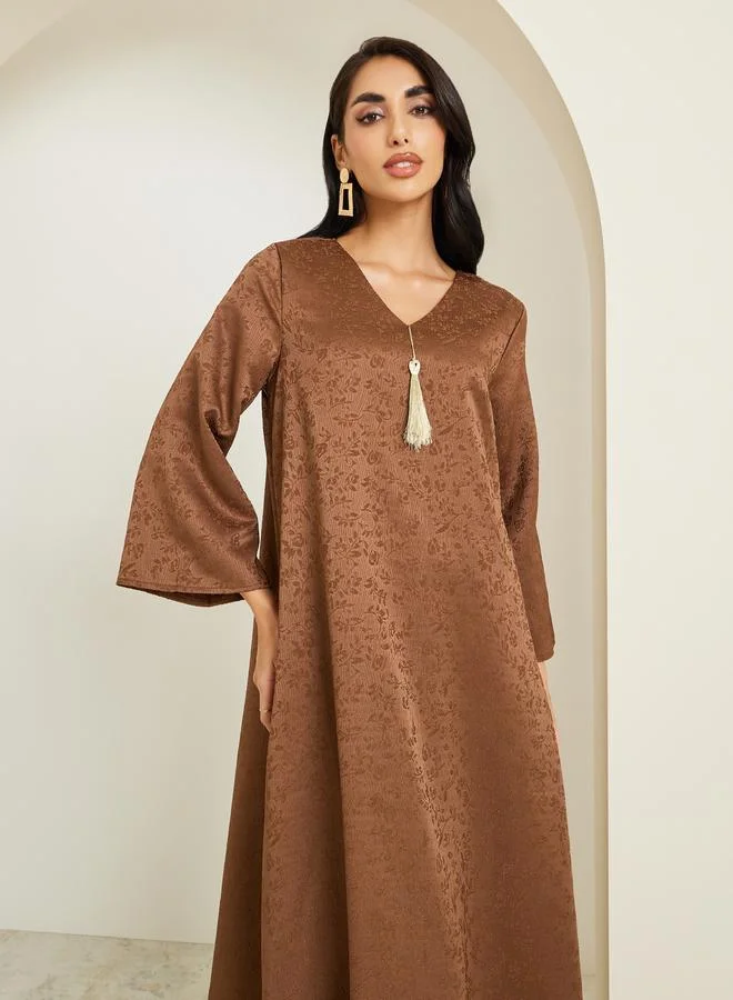 Amirah Women Brown Jacquard Jalabiya