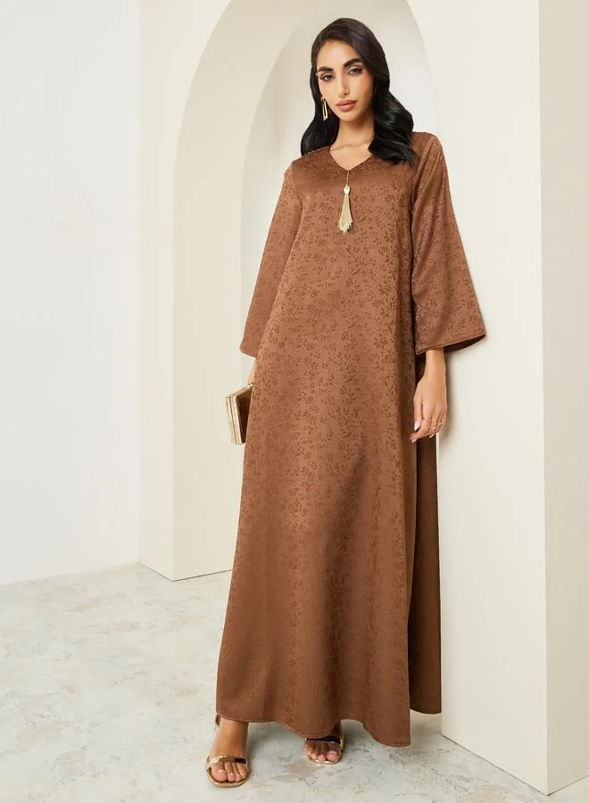 Amirah Women Brown Jacquard Jalabiya