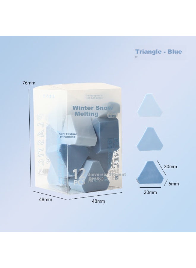 DEYUE Gradient Color Eraser Simple Style, 2b Pencil Eraser, Blue (triangle), (12 Pieces/box) - Image 1
