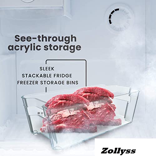 Zollyss Stackable Acrylic Fridge Organiser Sturdy Pantry And Refrigerator Storage Bins With Handles Fridge Containers|Pack Of 02|Extra Large,Rectangular,Clear,38x10x21 Cm - Image 3