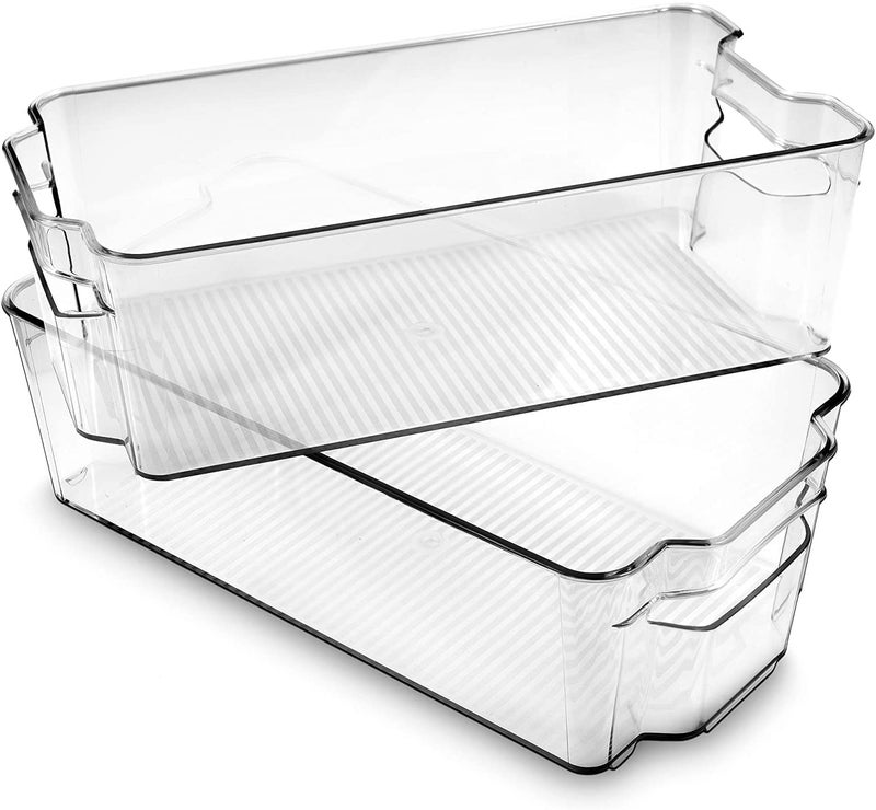 Zollyss Stackable Acrylic Fridge Organiser Sturdy Pantry And Refrigerator Storage Bins With Handles Fridge Containers|Pack Of 02|Extra Large,Rectangular,Clear,38x10x21 Cm - Image 1