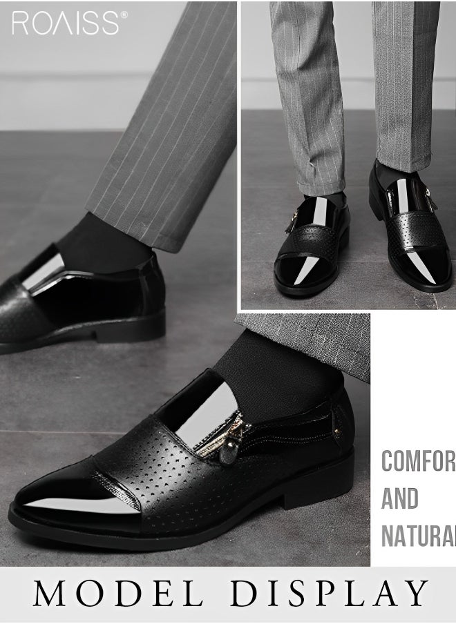 Men's Business Breathable Perforated Leather Shoes Fashion Versatile Pointed Formal Flat Shoes Side Zipper Patent Leather Anti Slip Leather Shoes - pzsku/ZD1A5975EBE08A1454880Z/45/_/1703325076/028e3d12-d2f5-4cd1-87af-f33489e900e7