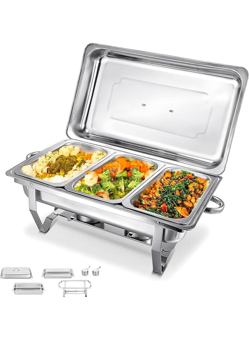 Beauenty Chafing Dish Buffet Set,11L Catering Serve Chafe Restaurant Food Warmer Stainless Steel Rectangular Buffet Stove Tray with Lid, 3pcs Inner Food Pans for Hotel Buffet Chef Wedding Party - Image 2