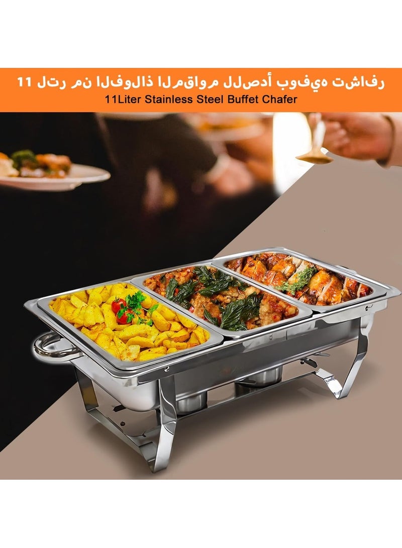 Beauenty Chafing Dish Buffet Set,11L Catering Serve Chafe Restaurant Food Warmer Stainless Steel Rectangular Buffet Stove Tray with Lid, 3pcs Inner Food Pans for Hotel Buffet Chef Wedding Party - Image 4