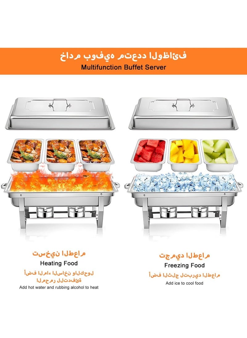 Beauenty Chafing Dish Buffet Set,11L Catering Serve Chafe Restaurant Food Warmer Stainless Steel Rectangular Buffet Stove Tray with Lid, 3pcs Inner Food Pans for Hotel Buffet Chef Wedding Party - Image 3