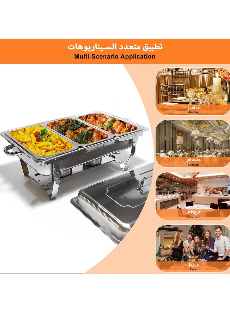 Beauenty Chafing Dish Buffet Set,11L Catering Serve Chafe Restaurant Food Warmer Stainless Steel Rectangular Buffet Stove Tray with Lid, 3pcs Inner Food Pans for Hotel Buffet Chef Wedding Party - Image 5