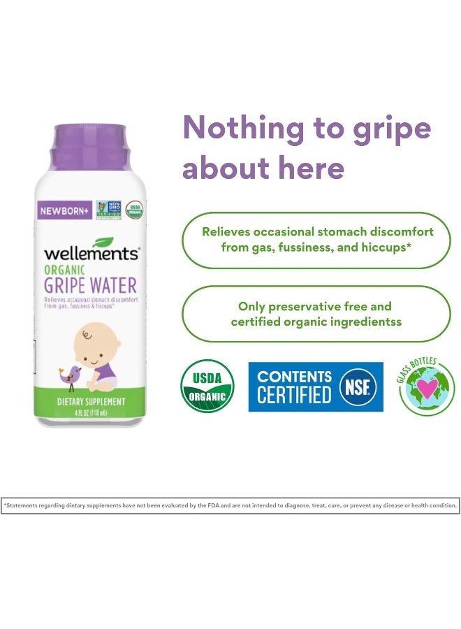 Wellements Organic Gripe Water | Relieves Occasional Stomach Discomfort from Baby Gas, Colic, Hiccups and Fussiness | Certified Organic and Non-GMO | No Artificial Flavors | 4 Fl Oz. | Ages Newborn+ - Image 3