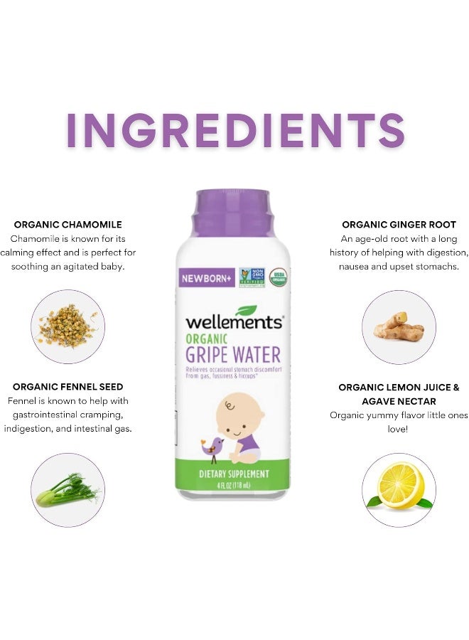 Wellements Organic Gripe Water | Relieves Occasional Stomach Discomfort from Baby Gas, Colic, Hiccups and Fussiness | Certified Organic and Non-GMO | No Artificial Flavors | 4 Fl Oz. | Ages Newborn+ - Image 4