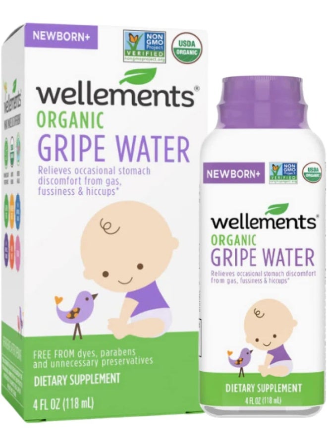 Wellements Organic Gripe Water | Relieves Occasional Stomach Discomfort from Baby Gas, Colic, Hiccups and Fussiness | Certified Organic and Non-GMO | No Artificial Flavors | 4 Fl Oz. | Ages Newborn+ - Image 1