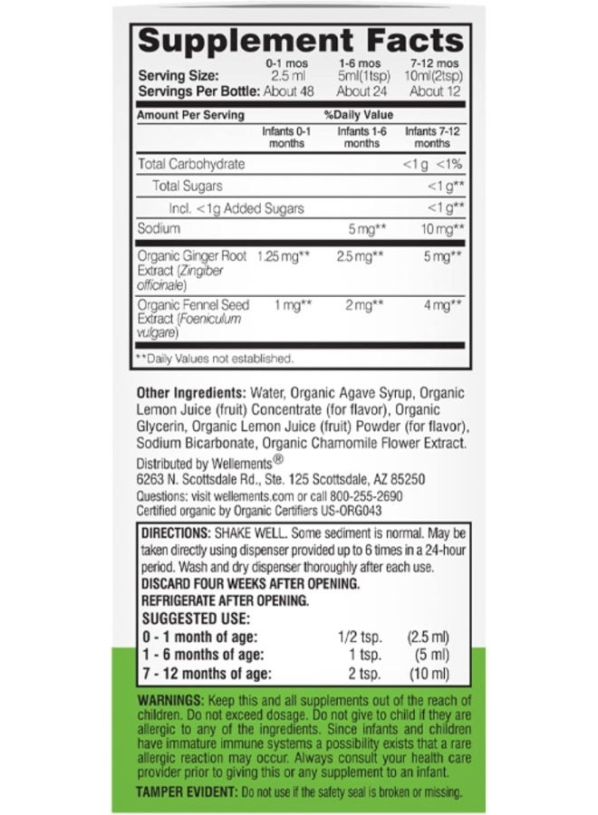 Wellements Organic Gripe Water | Relieves Occasional Stomach Discomfort from Baby Gas, Colic, Hiccups and Fussiness | Certified Organic and Non-GMO | No Artificial Flavors | 4 Fl Oz. | Ages Newborn+ - Image 2