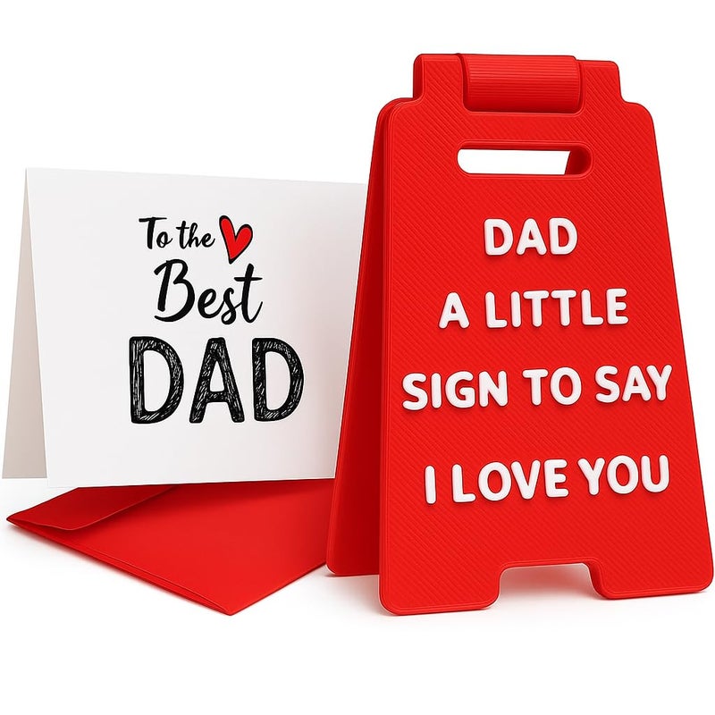 Fun-Plus Gifts for Dad from Daughter Son - Mini Love You Dad Sign in Red Envelope, Heartwarming Father's Day Birthday Christmas Gift for Dady, Office Desk Bedside Keepsake, No Assembly Needed - Image 1