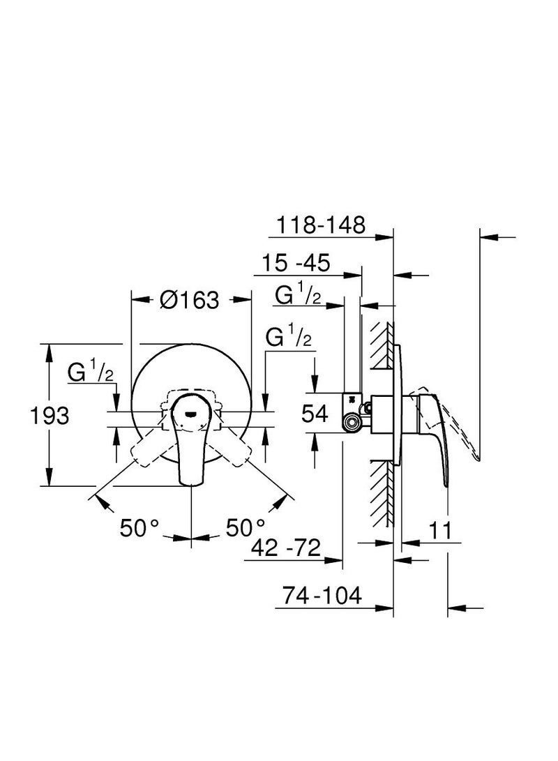 Grohe خلاط دش بمقبض واحد من يوروسمارت مقاس 1/2 بوصة - Image 2