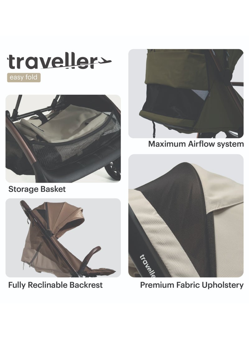 Hamilton by Yoop Traveller Premium Baby Stroller – Khaki | Bronze Frame | MagicFold 2.0 Auto-Fold | Lightweight 7.9 kg | UPF 50+ Canopy | Travel Bag Included - Image 5