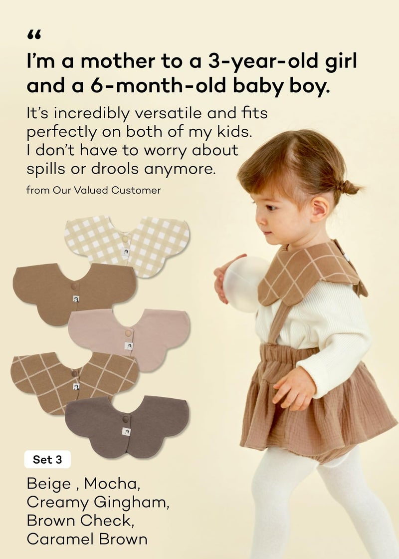 Konny Baby Bibs 5-Pack, 360 ° Rotate, New Year Gifts for Boys Girls baby Essentials(Set 3 - Beige, Mocha, Creamy Gingham, Brown Check, Caramel Brown) - Image 5