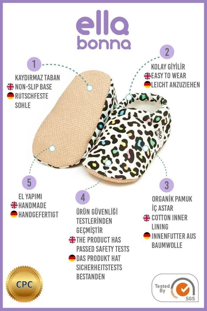 Ella Bonna Patterned Baby Booties, Non-Slip Sole, Home Nursery Shoes Slippers, Colorful Leopard - Image 4