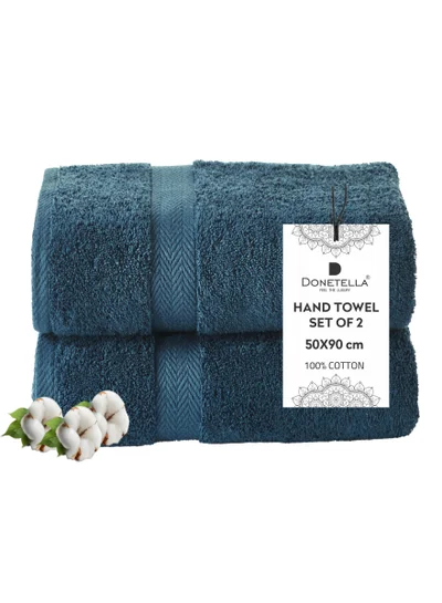 Donetella Premium 100 % Combed Cotton 2-Pcs Hand Towel Set  (50 X  90 CM) 600 GSM Super Soft Hand Towel, Highly Absorbent, Quick Dry,Best Towel for Bathroom, Spa And Hotel,Dark Blue