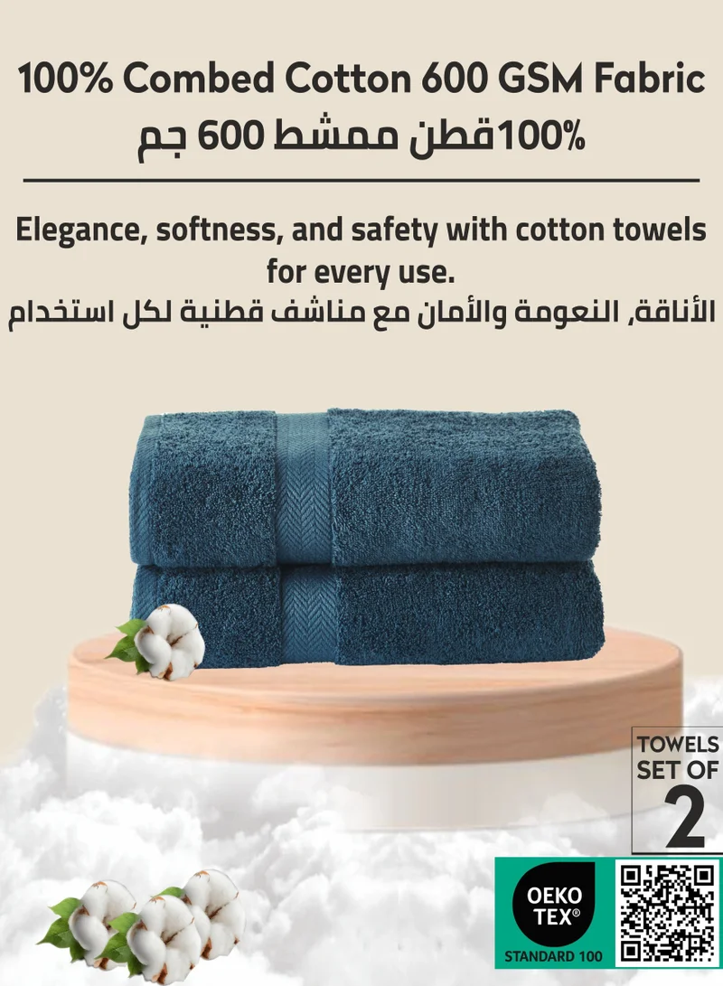 Donetella Premium 100 % Combed Cotton 2-Pcs Hand Towel Set  (50 X  90 CM) 600 GSM Super Soft Hand Towel, Highly Absorbent, Quick Dry,Best Towel for Bathroom, Spa And Hotel,Dark Blue