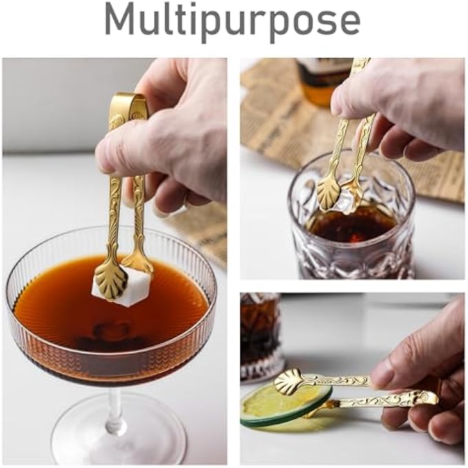 nalaina 2Pcs Mini Serving Tongs Stainless Steel Small Ice Tongs Appetizer Tongs Rose Handle Tong For Party Coffee Tea Bar Kitchen Silver Gold - Image 5