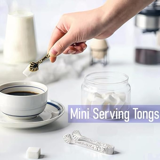 nalaina 2Pcs Mini Serving Tongs Stainless Steel Small Ice Tongs Appetizer Tongs Rose Handle Tong For Party Coffee Tea Bar Kitchen Silver Gold - Image 3