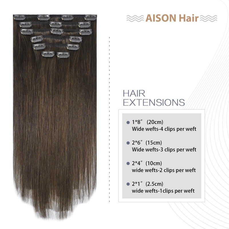 Aison Medium Brown Clip in Hair Extensions Real Human Hair 70G 100% Remy Human Hair 7pcs 16clips 18 Inch Brown Hair Extensions - Image 2