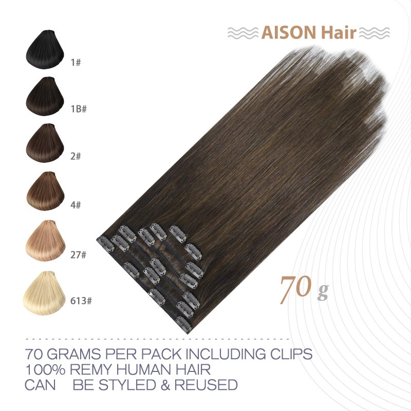 Aison Medium Brown Clip in Hair Extensions Real Human Hair 70G 100% Remy Human Hair 7pcs 16clips 18 Inch Brown Hair Extensions - Image 3