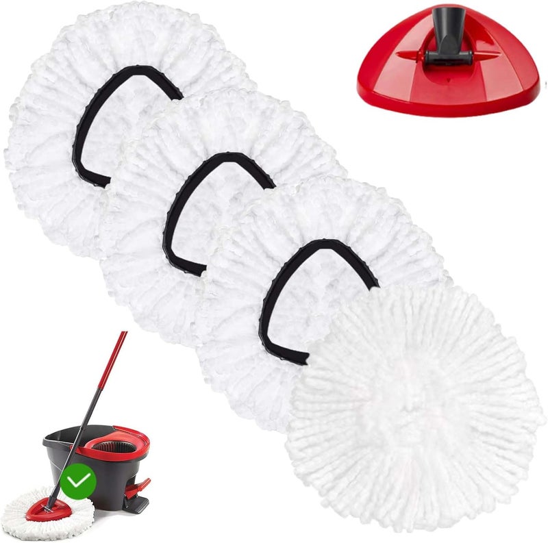 FOOKCIAN Mop Replacement Head - 4 Pack EasyWring Mop Refills Compatible with Triangle Spin Mop - Microfiber Mop Easy Cleaning Floor Head Mop for Floor Cleaning Includes 1 Rotating Mop Base - Image 1
