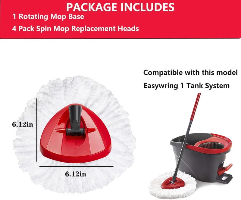 FOOKCIAN Mop Replacement Head - 4 Pack EasyWring Mop Refills Compatible with Triangle Spin Mop - Microfiber Mop Easy Cleaning Floor Head Mop for Floor Cleaning Includes 1 Rotating Mop Base - Image 2