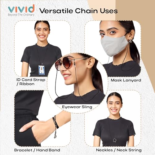 VIVID vision Unisex Adult Fabric Eyeglass Holder Strap Cord | New Chain Adjust on Sunglasses | Anti-slip Retainer Lanyard String Eyewear Frame | CH-247-A | Black - Image 2