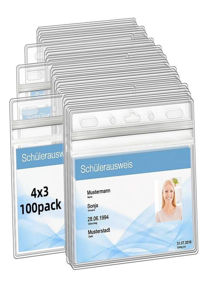 Mositear Horizontal ID Badge Holders with Soft Edge (Sealable Fits 4 x3 Inch Insert) (100 Pack), Waterproof ID Card Holder, Name Tag Holder, Name Badge Holders, Zipper Plastic Badge Holder - Image 1