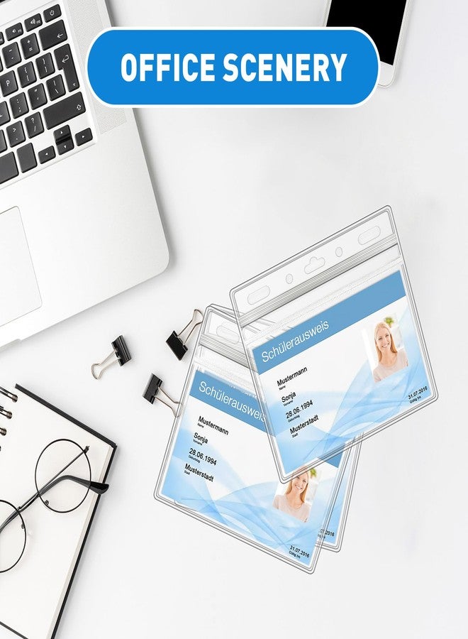 Mositear Horizontal ID Badge Holders with Soft Edge (Sealable Fits 4 x3 Inch Insert) (100 Pack), Waterproof ID Card Holder, Name Tag Holder, Name Badge Holders, Zipper Plastic Badge Holder - Image 4