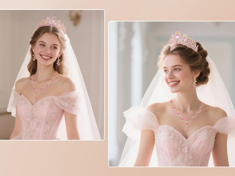 Kamirola Tiaras and Crowns for Women,Tiaras Earrings Necklace, Crystal Bridal Jewelry Set, Costume Party Halloween Prom Pageant Jewelry for Women(TR45) (Gold Pink) - Image 3