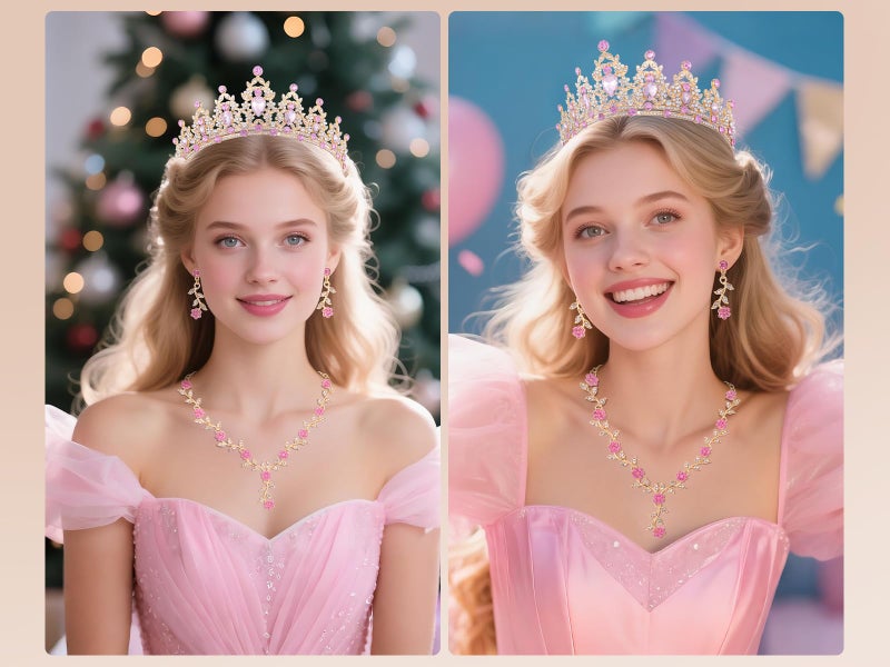 Kamirola Tiaras and Crowns for Women,Tiaras Earrings Necklace, Crystal Bridal Jewelry Set, Costume Party Halloween Prom Pageant Jewelry for Women(TR45) (Gold Pink) - Image 4