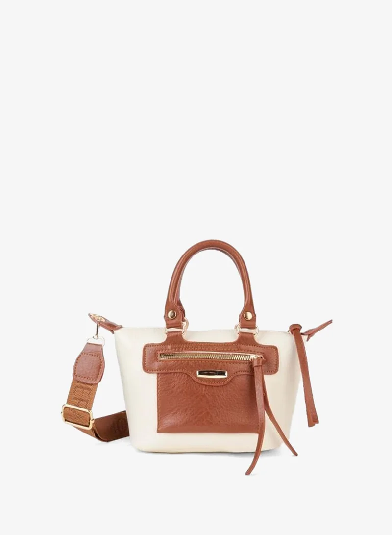 Women's Lupin Cream‑Taba Lined Column Strap Zipper Closure Hand, Arm and Shoulder Bag.