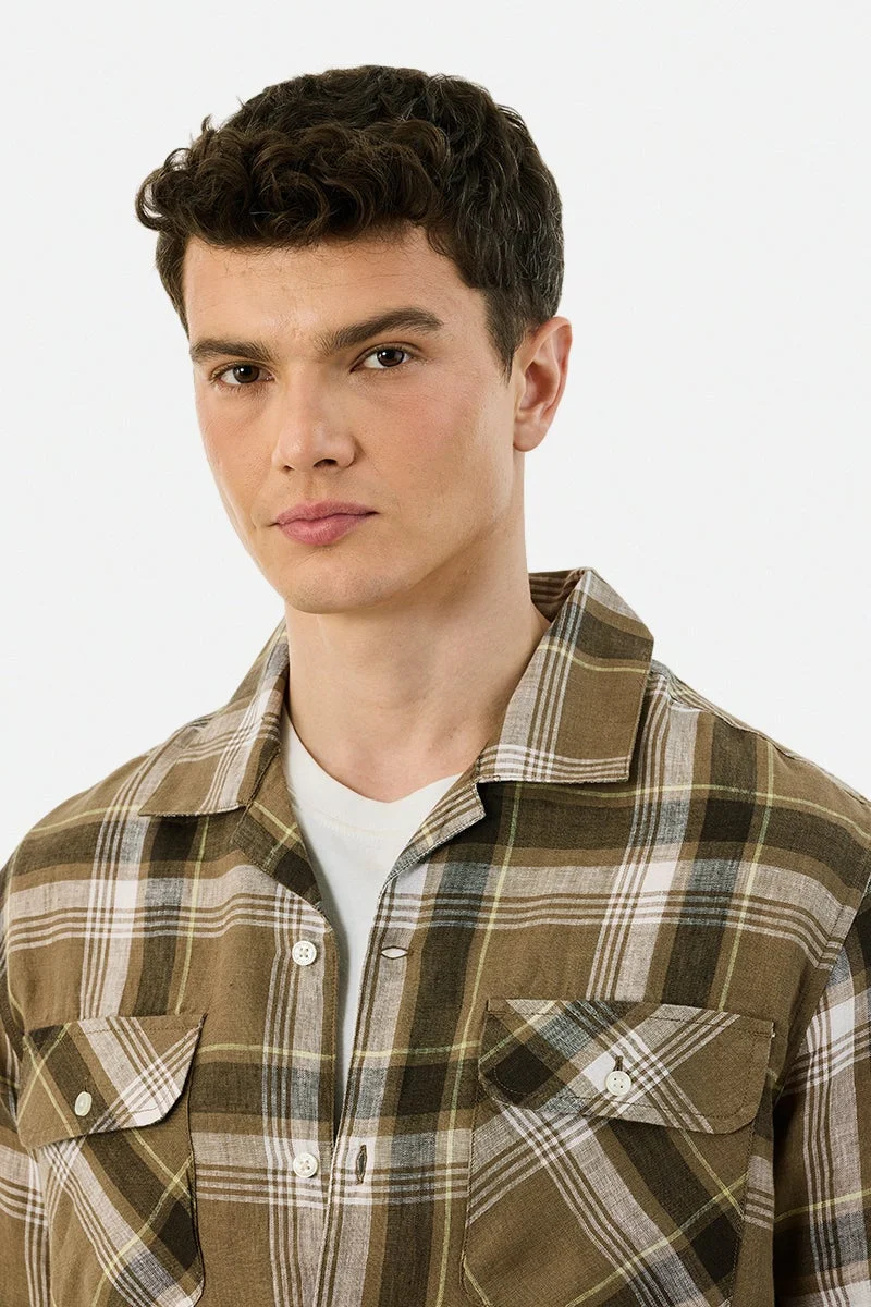 سنيتش قميص كاروهات بجيبين مزدوجين من الكتان بنسبة %