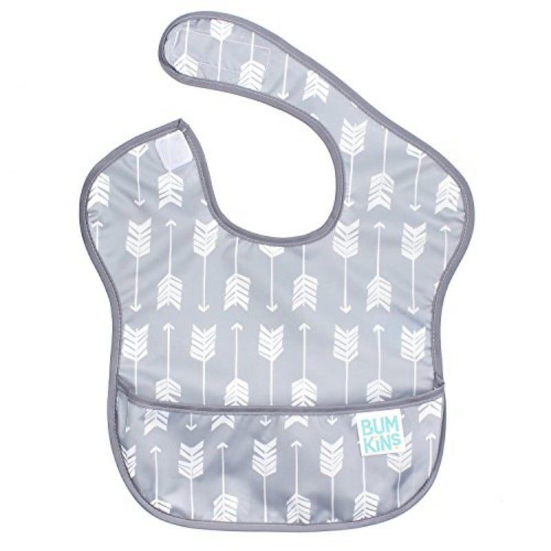 Bumkins Bibs for Girl or Boy, SuperBib Baby and Toddler for 6-24 Mos, Essential Must Have for Eating, Feeding, Baby Led Weaning Supplies, Mess Saving Catch Food, Waterproof Soft Fabric, Gray Arrows - Image 1