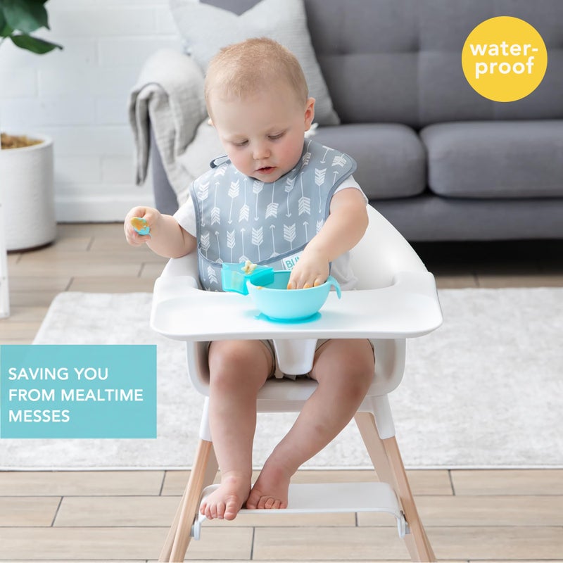 Bumkins Bibs for Girl or Boy, SuperBib Baby and Toddler for 6-24 Mos, Essential Must Have for Eating, Feeding, Baby Led Weaning Supplies, Mess Saving Catch Food, Waterproof Soft Fabric, Gray Arrows - Image 2